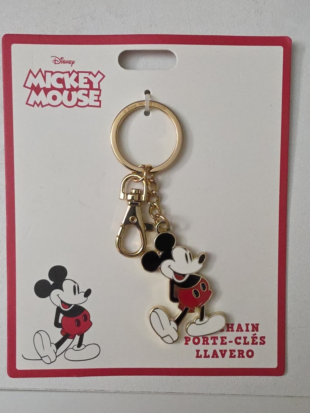Disney Mickey Mouse Gold Tone Red, Black & White Enamel Keychain